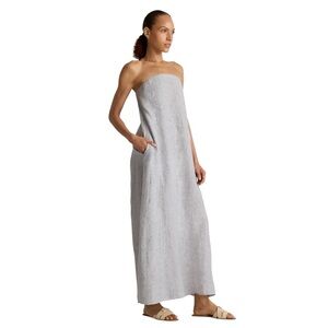 Quince 100% European Linen Strapless Maxi Dress in Blue Pinstripe 🔵⚪️ Size Large